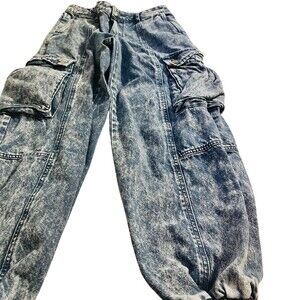 Future Collective Womens Jeans Size 2 Blue Acid Wash Cargo Wide-Leg Y2K